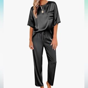Black Satin Pajama Set
